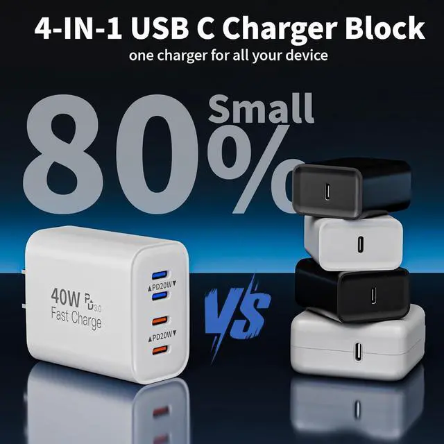 Alt view image 4 of 7 - iPhone Charger Fast Charging 3Pack Long 6FT Type C to USB C Cable Cord 4 Port 40W USB C Charging Block Charger Quick Charging for iPhone 17 Air/17 16 15 Pro Max/16e/16 Plus/15/15 Pro/iPad