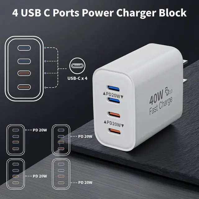 Alt view image 6 of 7 - iPhone Charger Fast Charging 3Pack Long 6FT Type C to USB C Cable Cord 4 Port 40W USB C Charging Block Charger Quick Charging for iPhone 17 Air/17 16 15 Pro Max/16e/16 Plus/15/15 Pro/iPad