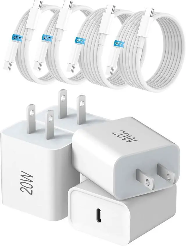 Main image of USB C Charger Block 4 Pack 20W Fast Charge Type-C Adapter USBC Wall Charger with 4FT/6FT USB C to C Cable for i Phone 17/17 Pro/16/16 Pro/16 Pro Max/15/15 Plus/15 Pro/15 Pro Max