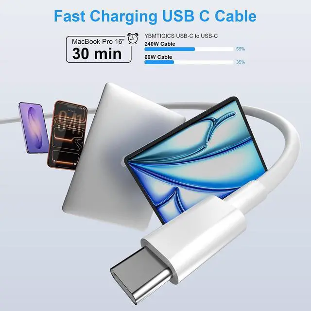 Alt view image 4 of 7 - USB C to USB C Charging Cable for iPhone 17/16/15 Charger Fast 6ft Long USBC to USB-C Power Cord for iPhone 17/16 Pro/Pro Max/Air MacBook Air 13 inch/IPad Pro/Air/10th/4/5 Type C 2Pack 6 ft 60W