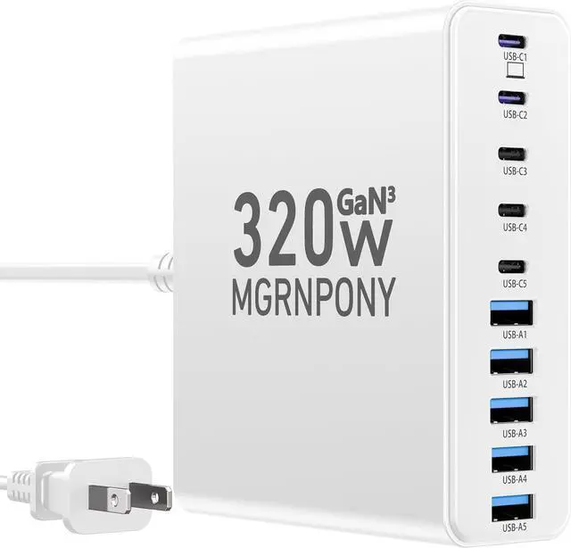 Main image of 320W USB C Charger Block 10-Port USB C Charging Station GaN III PD 65W Laptop Fast Charger Adapter for MacBook Pro/Air iPad iPhone Galaxy White