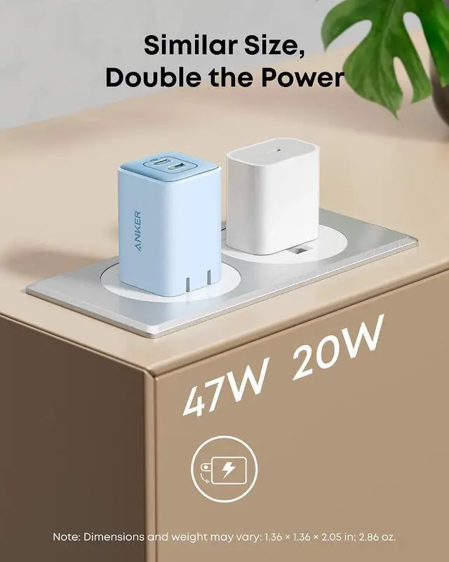 Alt view image 6 of 7 - Nano 47W Fast Charger USB C 2-Port Compact Foldable USB C GaN Charger for iPhone 17/16 Galaxy Pixel Compatible with MagSafe (Blue)