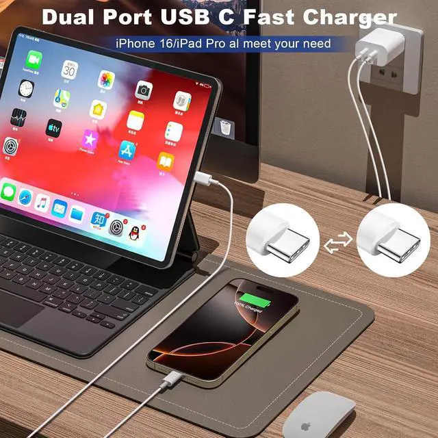 Alt view image 6 of 7 - iPhone 17 16 Charger 20W Dual Port Type C Charger Fast Charging Block 2Pack Double USB C Phone Chargers 10FT Long USB C Cord for iPhone 17/17e/17 ProMax/17 Pro/17 Air/16 ProMax/16 Pro/16e/15/15 Pro
