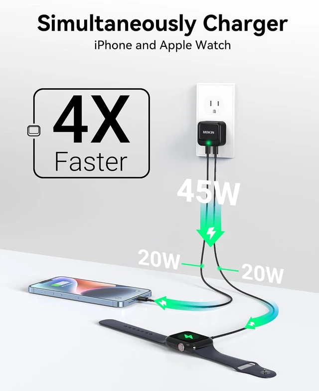 Alt view image 2 of 6 - USB C Charger Block 45W Dual Port Flat Wall Charger Fast Charging Block