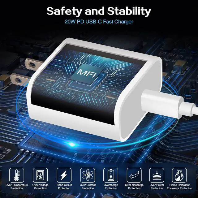 Alt view image 4 of 7 - iPhone 17 16 Pro Charger Fast Charging 2Pack 20W Quick USB C Charger Block Type C Chargers Fast Charging 6FT USBC Charging Cable Cord for iPhone 17 Pro/17 ProMax/17 Air/16/16 ProMax/16e/15 Pro/15 Plus