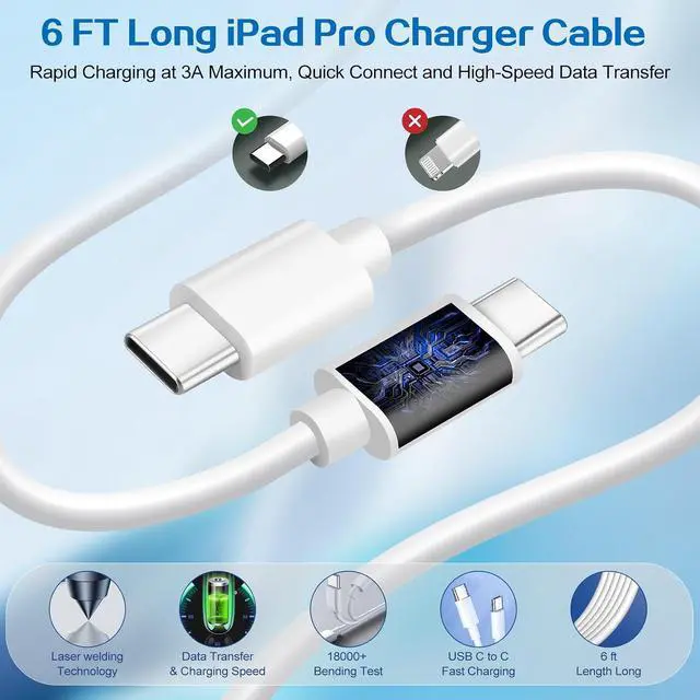Alt view image 6 of 7 - iPhone 17 16 Pro Charger Fast Charging 2Pack 20W Quick USB C Charger Block Type C Chargers Fast Charging 6FT USBC Charging Cable Cord for iPhone 17 Pro/17 ProMax/17 Air/16/16 ProMax/16e/15 Pro/15 Plus