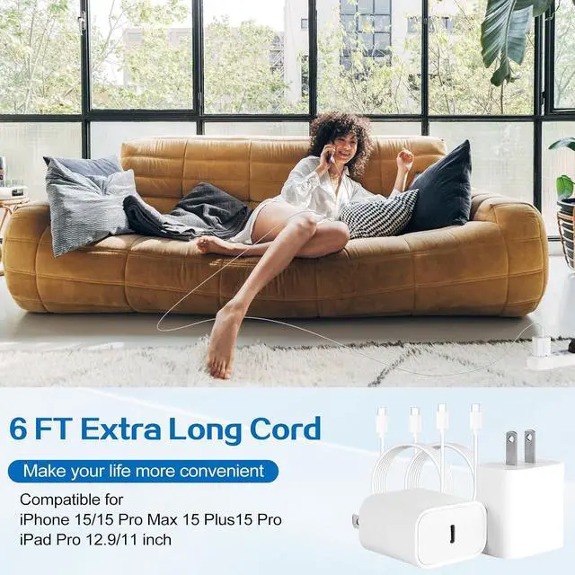 Alt view image 7 of 7 - iPhone 17 16 Pro Charger Fast Charging 2Pack 20W Quick USB C Charger Block Type C Chargers Fast Charging 6FT USBC Charging Cable Cord for iPhone 17 Pro/17 ProMax/17 Air/16/16 ProMax/16e/15 Pro/15 Plus