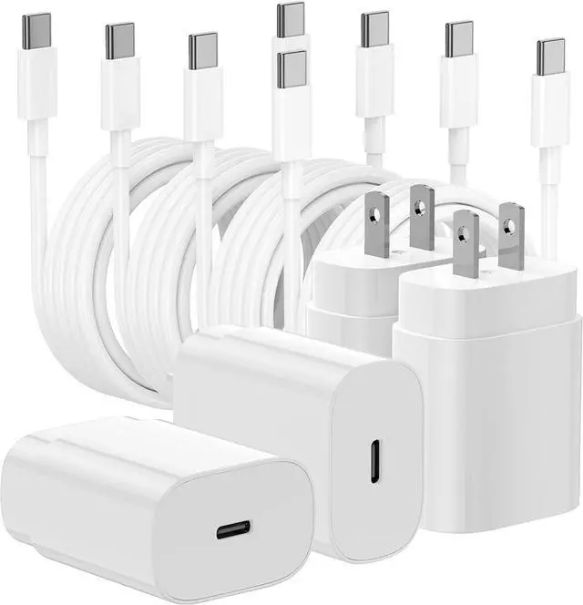 Main image of 25W for iPhone 16 15 Charger Fast Charging 4 Pack USB C Wall Charger Block with (6 ft+10 ft) x2 Long USB C to C Cable for iPhone 16/15 Pro Max/Plus for iPad Pro/Mini White