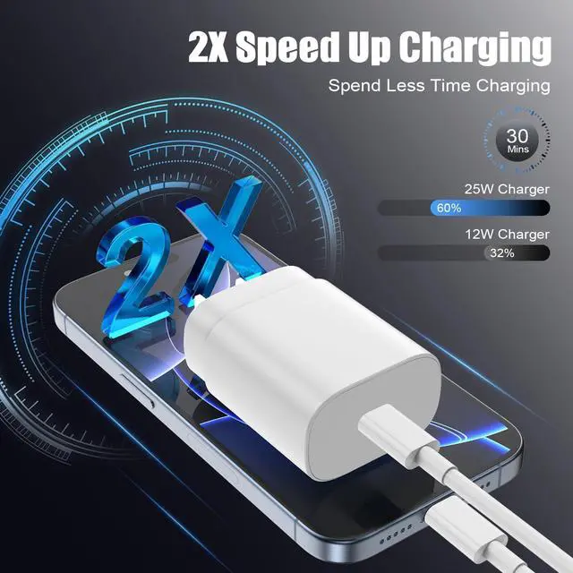 Alt view image 3 of 7 - 25W for iPhone 16 15 Charger Fast Charging 4 Pack USB C Wall Charger Block with (6 ft+10 ft) x2 Long USB C to C Cable for iPhone 16/15 Pro Max/Plus for iPad Pro/Mini White