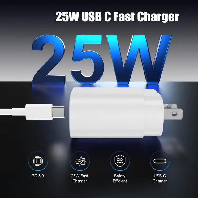 Alt view image 2 of 7 - 25W for iPhone 16 15 Charger Fast Charging 4 Pack USB C Wall Charger Block with (6 ft+10 ft) x2 Long USB C to C Cable for iPhone 16/15 Pro Max/Plus for iPad Pro/Mini White