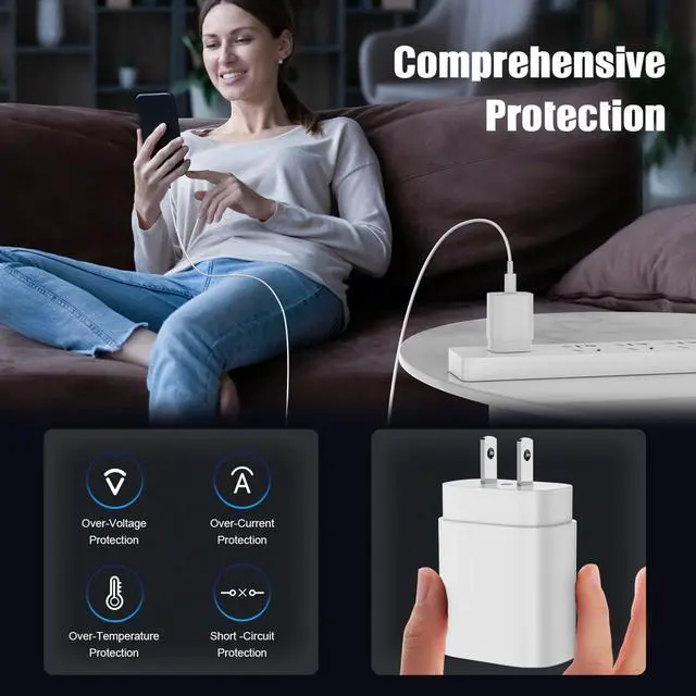 Alt view image 4 of 7 - 25W for iPhone 16 15 Charger Fast Charging 4 Pack USB C Wall Charger Block with (6 ft+10 ft) x2 Long USB C to C Cable for iPhone 16/15 Pro Max/Plus for iPad Pro/Mini White