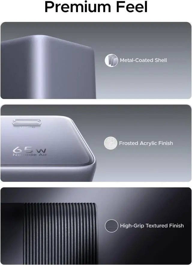 Alt view image 6 of 7 - Nexode Air 65W USB C Charger Foldable Mini Charger Block Fast Charging with USB C Cable GaN Charger for MacBook Air/Neo/Pro iPhone 17 16 Galaxy S26/S25 iPad Grey