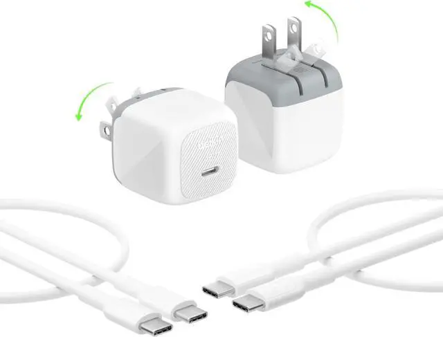 Main image of Compact Wall Charger 45W USB-C PD Fast Charging USB-C Cable Included iPhone 17 16 Series Galaxy S26 S25 Series Pixel 10 MacBook iPad AirPods & More - White (2-Pack)
