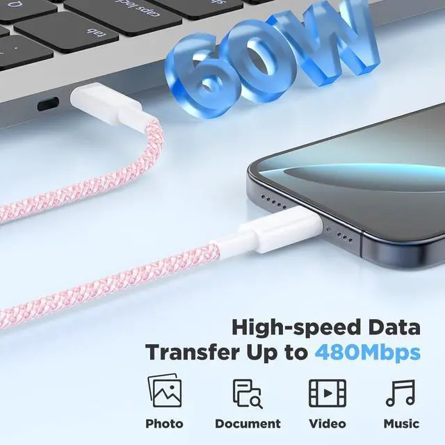 Alt view image 3 of 7 - 20W USB C Fast Charging for iPhone 17 Air/16/15 Pro Max 3Pack Colorful Mixed Charger Block with Braided Long USB C to C Cables (6/6/10ft) Compatible with iPhone16/15 Pro/15 Plus/iPad Pro