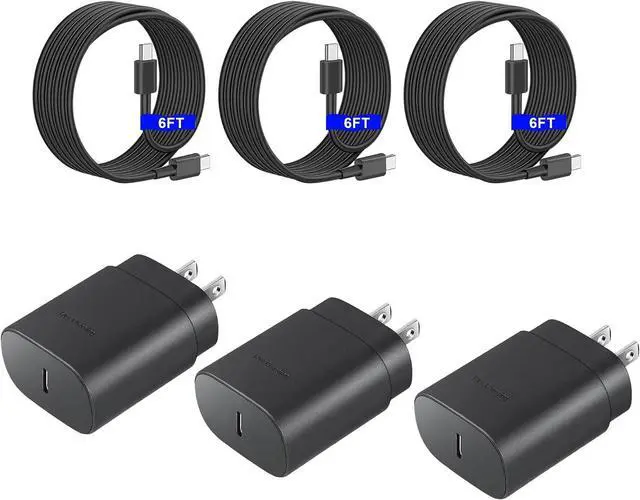 Main image of Fast Charger 3-Pack 25W Type C Charging Block with 6ft USB C Charger Cable 3Pack Compatible with Galaxy S25 Ultra/S25/S25+/S24+/S24 Ultra/S24/S24+/S23 Ultra/S22 Ultra/S21 and Phone 17/16/15