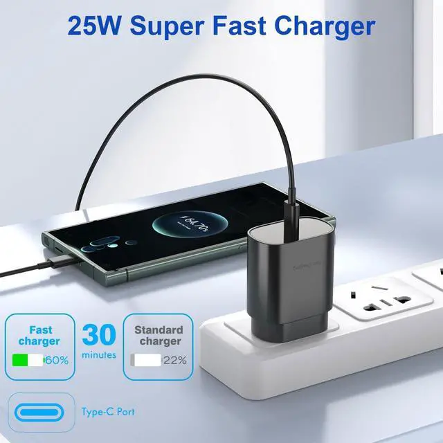 Alt view image 2 of 7 - Fast Charger 3-Pack 25W Type C Charging Block with 6ft USB C Charger Cable 3Pack Compatible with Galaxy S25 Ultra/S25/S25+/S24+/S24 Ultra/S24/S24+/S23 Ultra/S22 Ultra/S21 and Phone 17/16/15