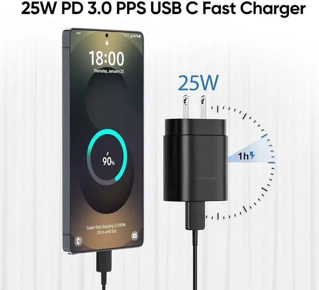 Alt view image 4 of 7 - Fast Charger 3-Pack 25W Type C Charging Block with 6ft USB C Charger Cable 3Pack Compatible with Galaxy S25 Ultra/S25/S25+/S24+/S24 Ultra/S24/S24+/S23 Ultra/S22 Ultra/S21 and Phone 17/16/15