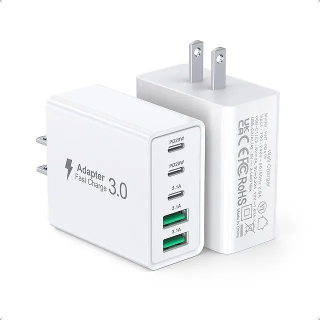 Main image of 2Pack USB C Fast Charger Block 60W 5-Port USB Wall Charger Brick 2 USB A & 3 USB C PD3.0 Power Adapter Multiport Type C Charging Plug for iPhone 17/16/15/14 Pad Mini/Pro AirPods 4 GalaxyS25(White)