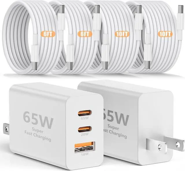 Main image of 65W C Wall Charger Block for iPhone 17/16/15 Pro Max 3port 100W USB C Fast Wall Charger Adapter Plug and 4Pack 6/6/10/10FT Long USBC Quick Charge Cable Cord for iPhone/ipad/MacBook Pro/Air