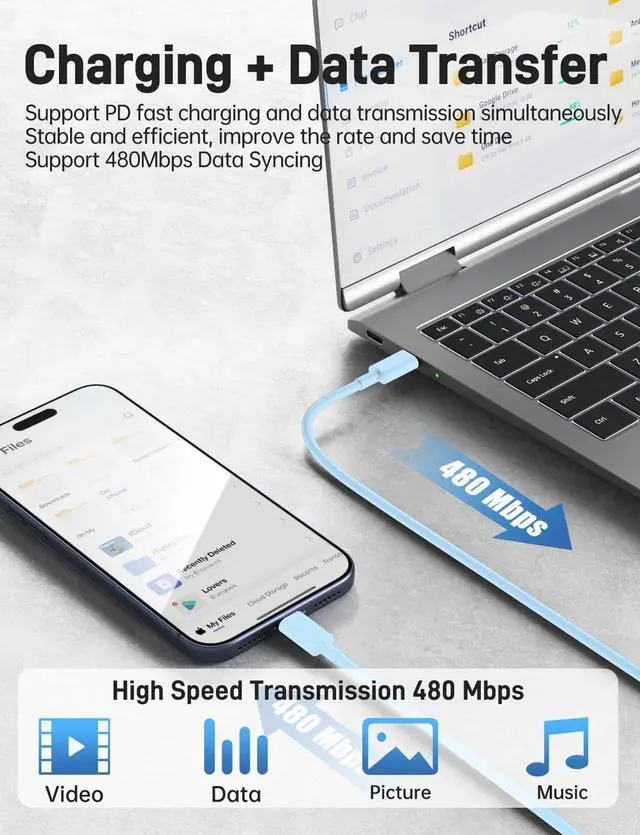 Alt view image 5 of 7 - Super Fast Charger Type C 2Pack 45W Dual Port USB C Fast Charger Block with Long 60W 3/6/10/10FT USB C to C Cable for Galaxy S25/S25 Ultra/S25+/S26/S24 Ultra /S24+/S23/iPhone 17- Blue