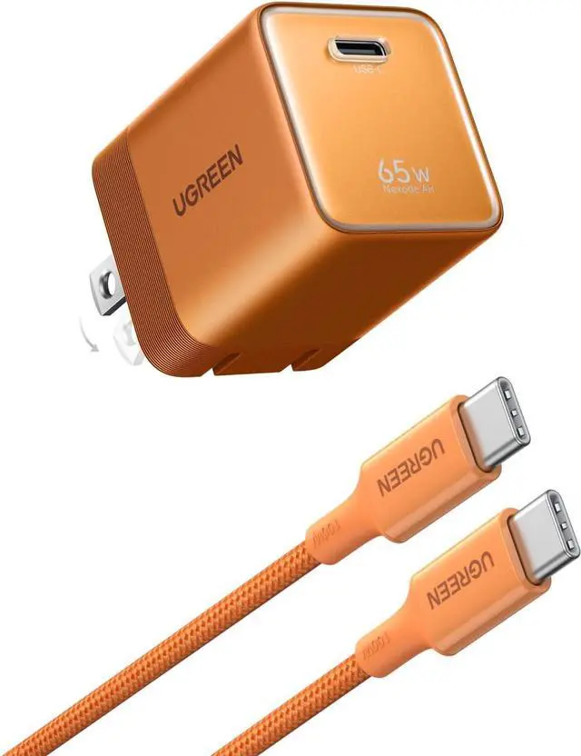 Main image of Nexode Air 65W USB C Charger Foldable Mini Charger Block Fast Charging with USB C Cable GaN Charger for MacBook Air/Neo/Pro iPhone 17 16 Galaxy S26/S25 iPad Orange
