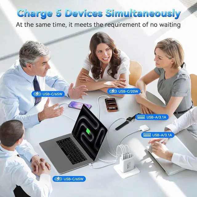 Alt view image 3 of 7 - USB C Charging Blocks 100W USB C Wall Super Fast Charger Block Type C iPhone USBC Charger Charging Brick 5-Port Multiport Charger Plug Power Adapter for iPhone 17/16/15/14/13 Pro Max iPad S26