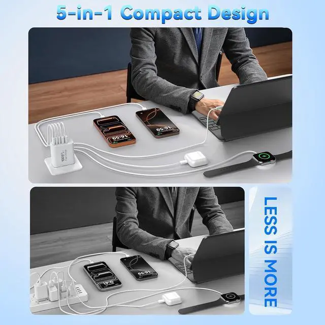 Alt view image 7 of 7 - USB C Charging Blocks 100W USB C Wall Super Fast Charger Block Type C iPhone USBC Charger Charging Brick 5-Port Multiport Charger Plug Power Adapter for iPhone 17/16/15/14/13 Pro Max iPad S26