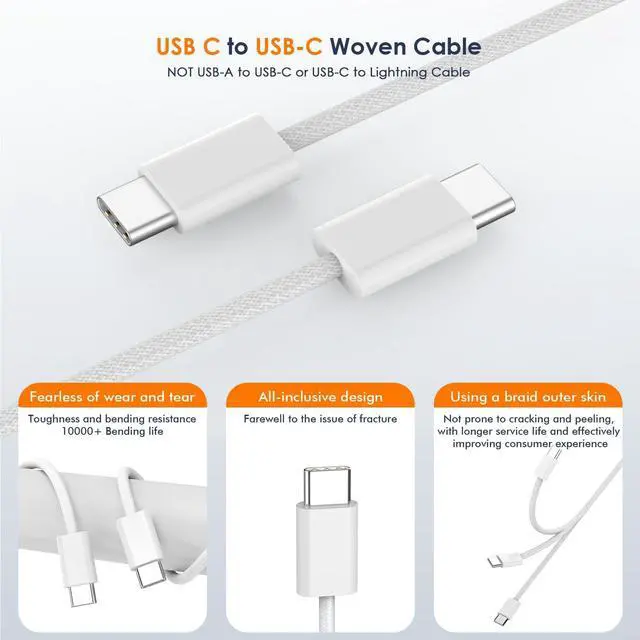 Alt view image 5 of 7 - Charger for iPhone 17/16/15 Charger Fast Charging iPhone 17/16/15 2Pack Type C Wall Adapter USB C Chargers Block 6FT USB-C to C Woven Cable for iPhone 17 ProMax/Air/16 Plus/15 iPad Pro/Air/Mini
