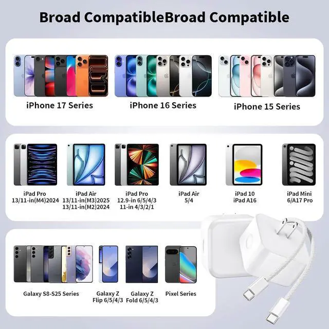 Alt view image 6 of 7 - 2 Pack Fast Charger iPhone 17/16/15 40W USB C Dynamic Adapter with 60W Max 10FT Type C-C Fast Charging Woven Cable 40W Wall Charger for iPhone 17 Pro/17 Air/16e/16/15Plus iPad Pro/Air/Mini
