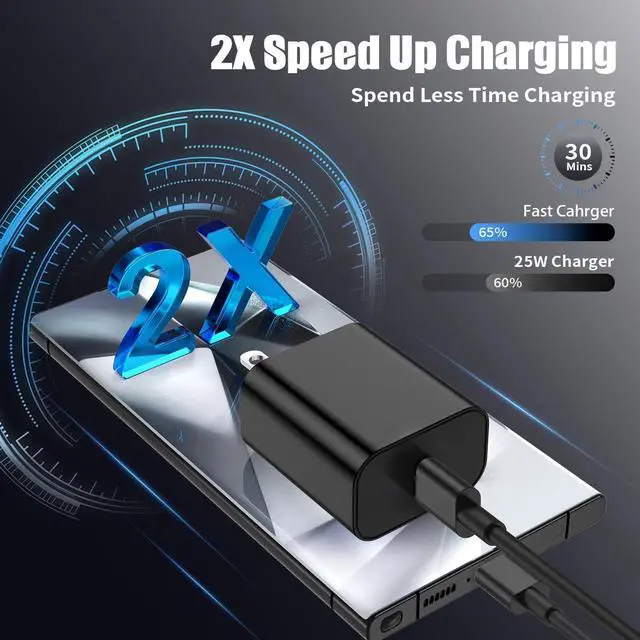 Alt view image 3 of 7 - 3Pack USB C Charger for Galaxy S24 Ultra Super Quite Fast Charging Type C Block with 6FT C to C Cord for Galaxy Tab S9 S8 S23 Ultra S22 Ultra S23 S22 S21 Note 10 Plus 20