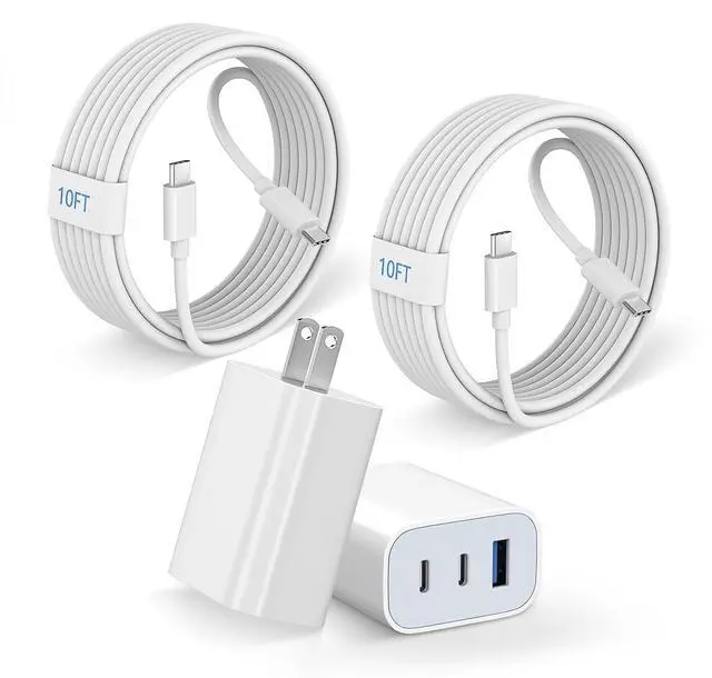 Main image of iPhone 17 16 15 Pro Charge Fast Charging 2 Pack 35W 3-Port USB C Charger Block & 10 Feet Fast Charging USB C Cable Cord iPhone 17 Pro Max Charger Compatible with 17/16/15/e/Plus/ProMax/iPad Pro