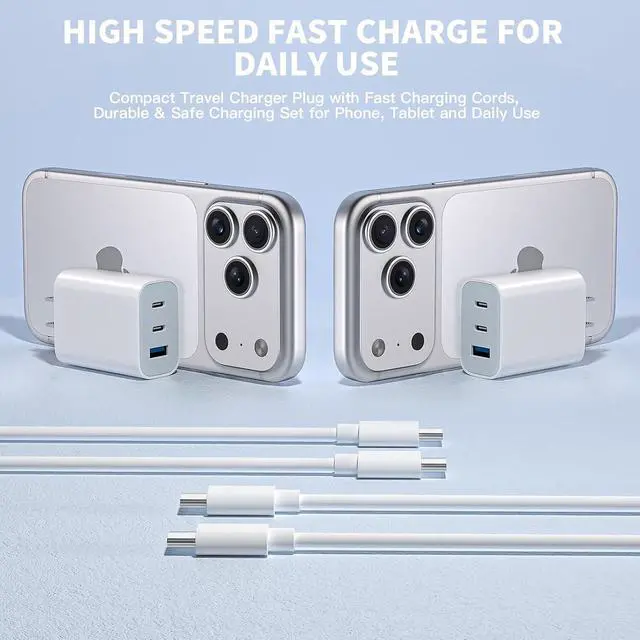 Alt view image 6 of 7 - iPhone 17 16 15 Pro Charge Fast Charging 2 Pack 35W 3-Port USB C Charger Block & 10 Feet Fast Charging USB C Cable Cord iPhone 17 Pro Max Charger Compatible with 17/16/15/e/Plus/ProMax/iPad Pro