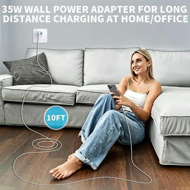 Alt view image 7 of 7 - iPhone 17 16 15 Pro Charge Fast Charging 2 Pack 35W 3-Port USB C Charger Block & 10 Feet Fast Charging USB C Cable Cord iPhone 17 Pro Max Charger Compatible with 17/16/15/e/Plus/ProMax/iPad Pro
