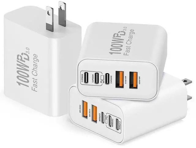 Main image of USB C Wall Fast Charger Block 100W 5-Port Type C Fast Charging Block 3 Pack-PD Power Charger Adapter QC 3.0 USB Multiport Charger Brick for iPhone 17 16 Series MacBook/Air iPad etc.