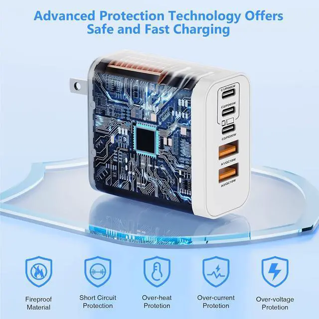 Alt view image 4 of 7 - USB C Wall Fast Charger Block 100W 5-Port Type C Fast Charging Block 3 Pack-PD Power Charger Adapter QC 3.0 USB Multiport Charger Brick for iPhone 17 16 Series MacBook/Air iPad etc.