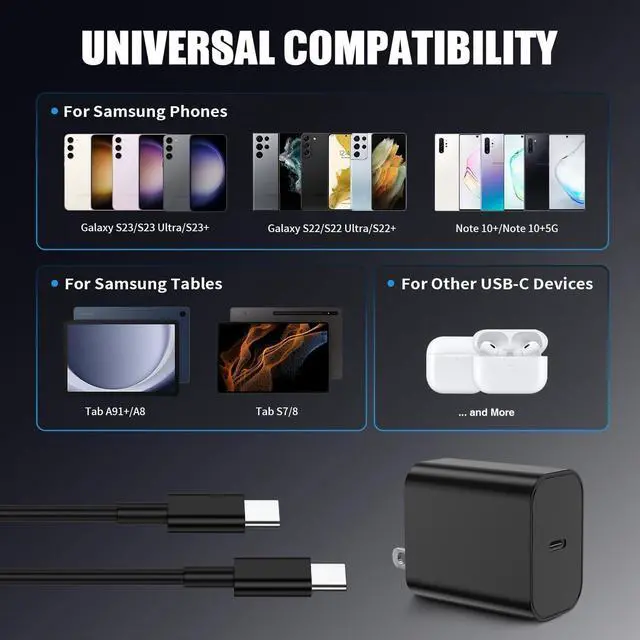 Alt view image 6 of 7 - 3Pack USB C Charger for Galaxy S24 Ultra Super Quite Fast Charging Type C Block with 6FT C to C Cord for Galaxy Tab S9 S8 S23 Ultra S22 Ultra S23 S22 S21 Note 10 Plus 20
