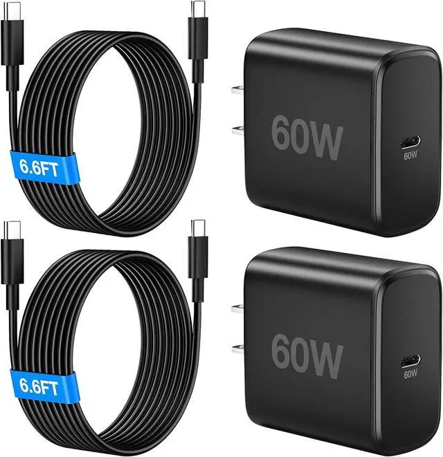 Main image of 60W USB C Charger 2Pack 60 Watt Super Fast Charger USB C Android Phone Charger Type C Fast Charging Block with 6.6FT Cable for Galaxy S26 Ultra/S26+/S25 Ultra/S24 Tab S9+/i Phone 17 Mac Book