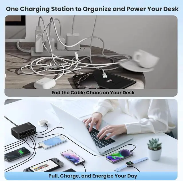 Alt view image 5 of 7 - 345W USB C Charger 10 in 1 Retractable Wall Charger with 2 Cables GaN 6 USB C Charging Station Phone Charging PD Laptop Charger Adapter for MacBook Pro/Air iPhone17/16/15 Galaxy S24 Android etc