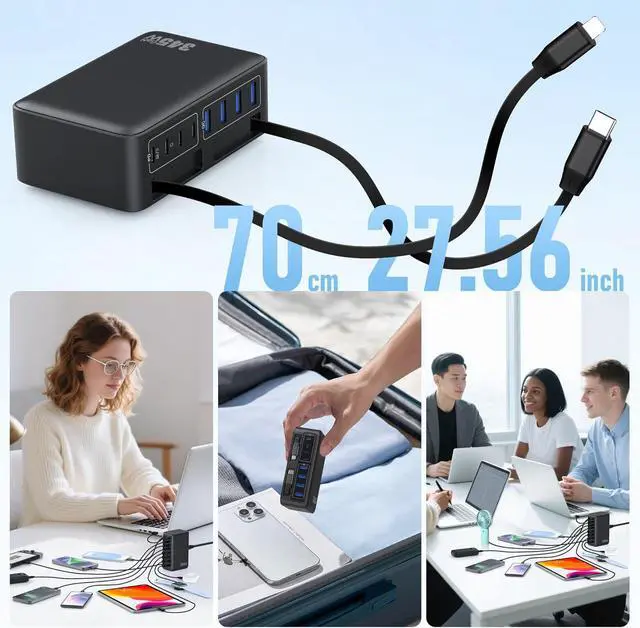 Alt view image 6 of 7 - 345W USB C Charger 10 in 1 Retractable Wall Charger with 2 Cables GaN 6 USB C Charging Station Phone Charging PD Laptop Charger Adapter for MacBook Pro/Air iPhone17/16/15 Galaxy S24 Android etc