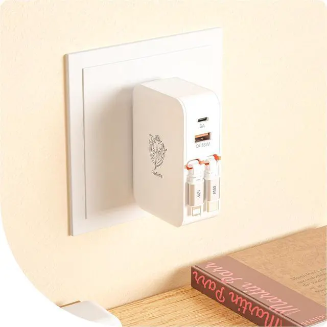 Main image of 4-in-1 Retractable Wall Charger 35W Ultra-Compact Travel Charger | Built-in Dual 3.28ft Type-C & Older iPhone Charging Cables USB-A + USB-C Ports Foldable Plug for Travel