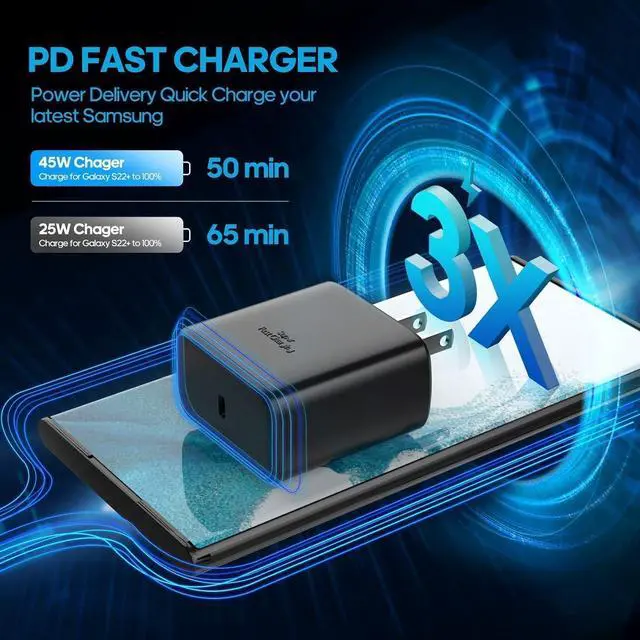 Alt view image 3 of 7 - Super Fast Charger 45W USB-C Super Fast Charging Wall Charger - PD GaN Power PPS Charger for Galaxy S26 S25 S24 S23 S22 Ultra Plus S20 Note10 Tab S8 Ultra.
