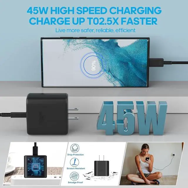 Alt view image 5 of 7 - Super Fast Charger 45W USB-C Super Fast Charging Wall Charger - PD GaN Power PPS Charger for Galaxy S26 S25 S24 S23 S22 Ultra Plus S20 Note10 Tab S8 Ultra.