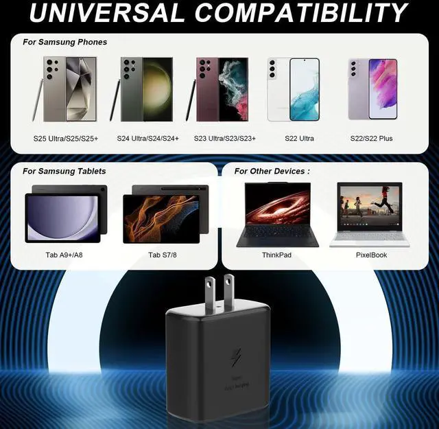 Alt view image 6 of 7 - Super Fast Charger 45W USB-C Super Fast Charging Wall Charger - PD GaN Power PPS Charger for Galaxy S26 S25 S24 S23 S22 Ultra Plus S20 Note10 Tab S8 Ultra.