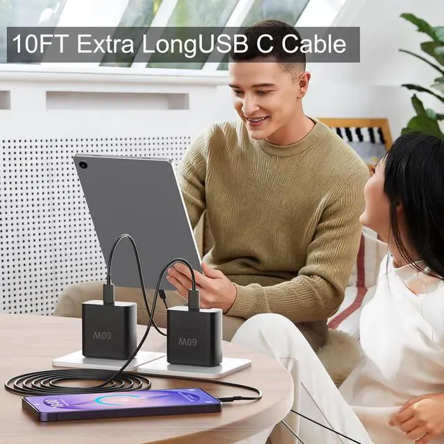 Alt view image 7 of 7 - Super Fast Charger Type C 60W USB C Fast Charger Block with 10FT Extra Long Type-C Charging Cord-Super Fast Charging 3.0 for Galaxy S26 Ultra/S26/S26+/S25 /S24/S23 Ultra/iPhone 17/16/15