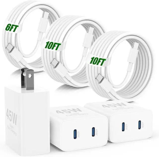 Main image of 45W Fast Charger USB C for iPhone 17 16 15 Pro Max 3Pack 45W Dual Port Type C Super Fast iPhone Charger Block & 6/10/10FT USB C Cable for iPhone 17 Pro Max/16 Pro/15Plus for Galaxy S25 Ultra