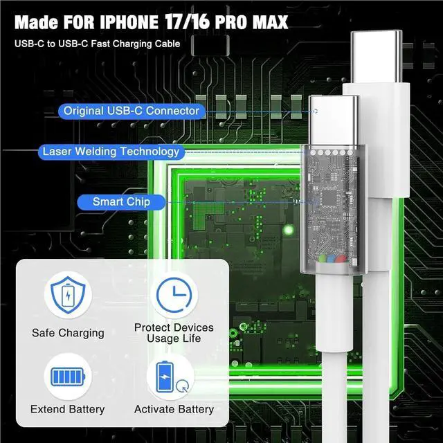 Alt view image 4 of 7 - 45W Fast Charger USB C for iPhone 17 16 15 Pro Max 3Pack 45W Dual Port Type C Super Fast iPhone Charger Block & 6/10/10FT USB C Cable for iPhone 17 Pro Max/16 Pro/15Plus for Galaxy S25 Ultra