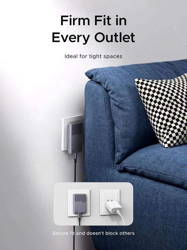 Alt view image 2 of 7 - Nexode Air 65W 3-Port USB C Charger Block Flat USBC Wall Charger Ultra Slim and Foldable Plug Power Adapter for MacBook Air/Neo/Pro iPhone 17 16 Galaxy S26/S25 iPad Grey