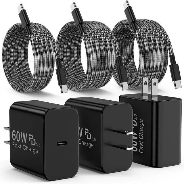 Main image of 60W USB C Super Fast Charger for Galaxy S26 Ultra with 3-Pack Type C to USB C Braided Cables (3FT/6FT/10FT) Compatible with Galaxy S25 Ultra /S24/S23 Series Z Fold/Flip&Tablets