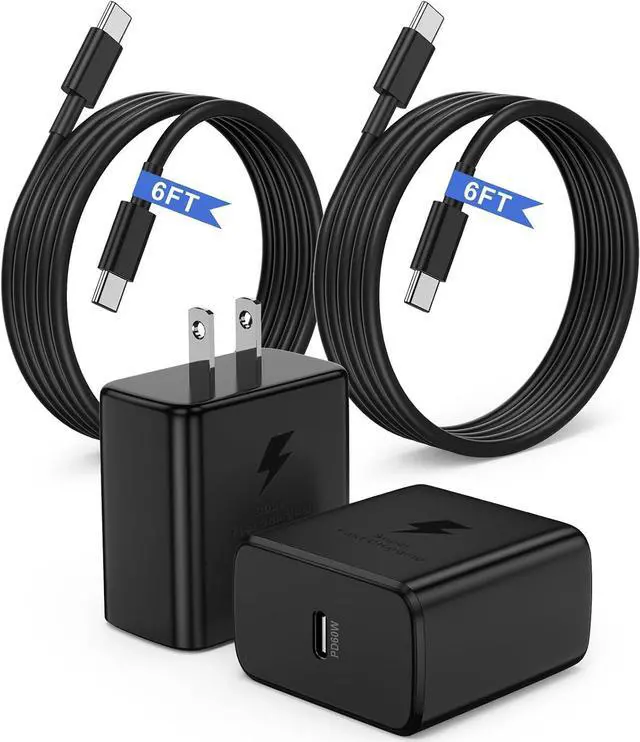 Main image of 2Pack 60W Super Fast Charger Type C 6ft USB C Wall Charging Block Plug and Long Android Phone Charger Cable Cord for Galaxy S26/S26 Plus/S25/S24 Ultra/S23+/S22/S21/Note 20/iPhone 17 16 15 Pro
