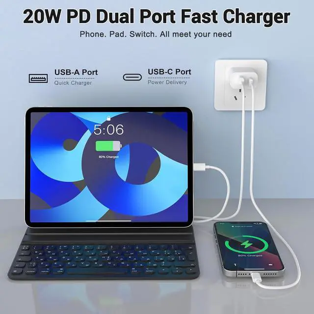 Alt view image 2 of 7 - iPhone 17 16 15 Charger Fast Charging 10FT Long USB C Charger Cable with 20W Dual Port Block - Type C Charging Cable Compatible with iPhone 17/17 Pro/17 Pro Max/17 Air 16/16e 15 3 Pack (White)